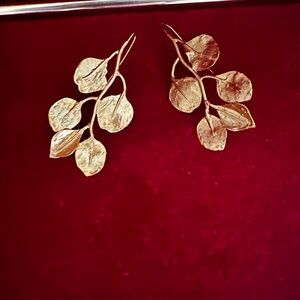 Gold Nature-Inspired Drop Earrings with Leaf Design